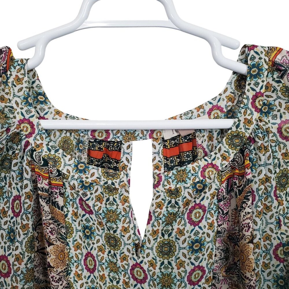 Roz & Ali 2X Tunic Blouse Bohemian Keyhole Flowy 3/4 Sleeve Lightweight Casual - Picture 4 of 12